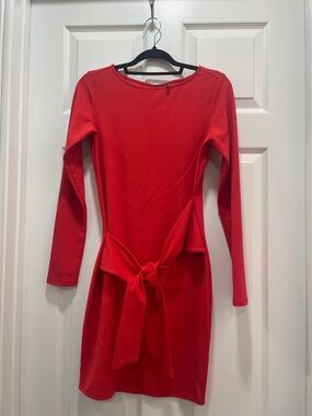 Marciano Red Long-Sleeve Tie-Front Dress